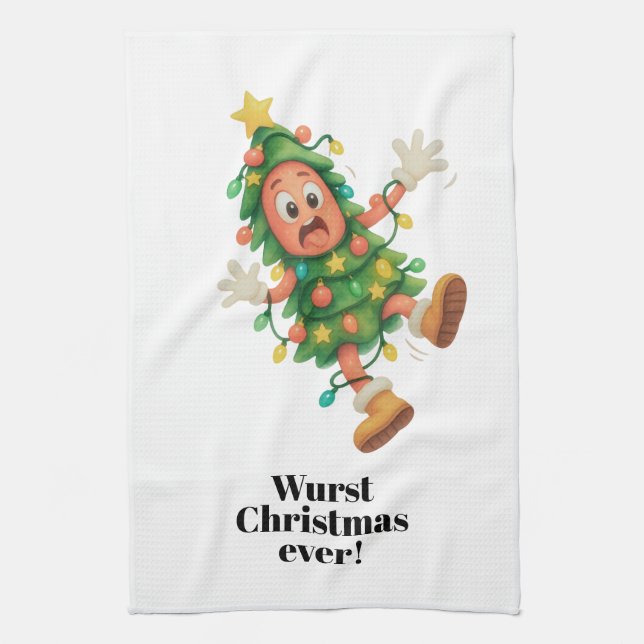 Wurst Christmas ever! Funny  Salami  Tea Towel (Vertical)