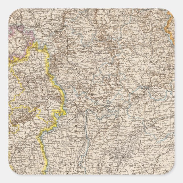 Wurttemberg, Bayern Atlas Map of Germany Square Sticker (Front)