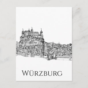 Würzburg Bavaria Cityscape Minimalist Line Art Holiday Postcard
