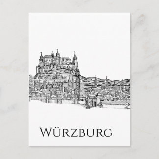 Würzburg Bavaria Cityscape Minimalist Line Art Holiday Postcard