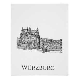 Würzburg Bavaria Cityscape Minimalist Line Art Poster