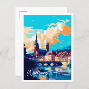 Wurzburg Germany vintage travel illustration Postcard