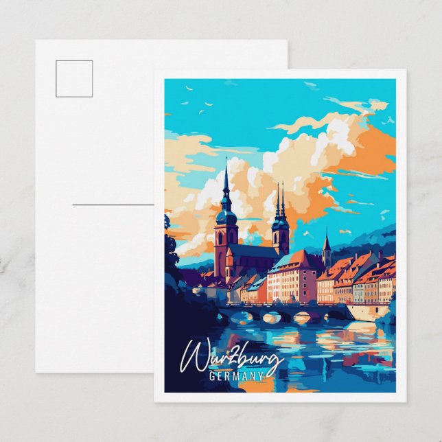 Wurzburg Germany vintage travel illustration Postcard (Front/Back)