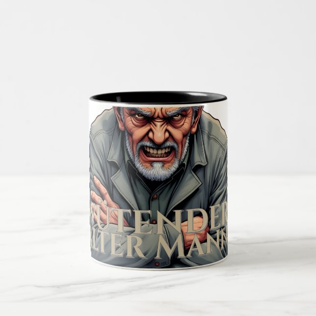 Wütender Alter Mann – Cartoon-Illustration Two-Tone Coffee Mug (Center)
