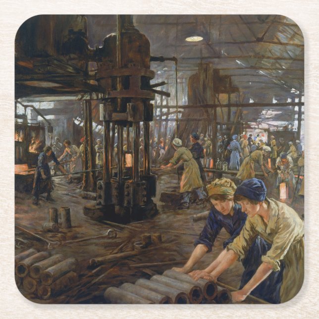 WW1 1918 Women Working at a Munitions a Factory  Square Paper Coaster (Front)