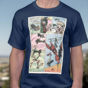 WW1 Fighter Plane Dogfight Vintage Comic Book Page T-Shirt