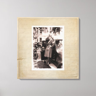 WW1 Retro Vintage Red Cross Nurse with Antique Car Canvas Print