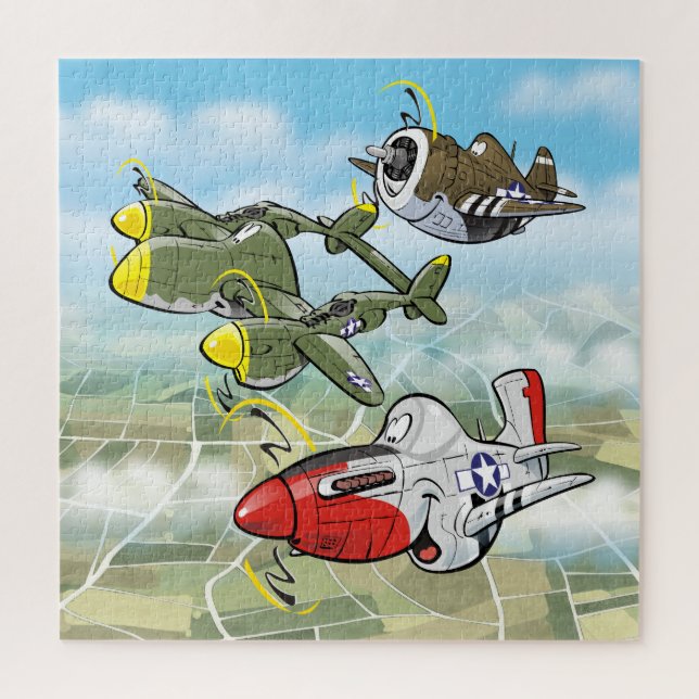 WW2 fighter planes P-51, P-47, P-47caricatures Jigsaw Puzzle (Vertical)