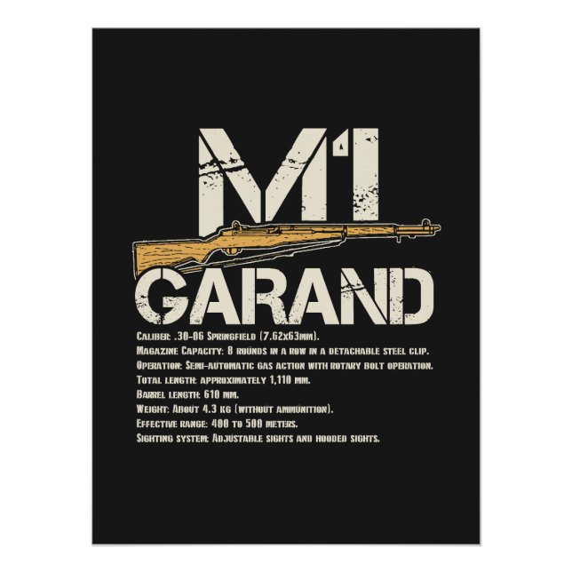 WW2 M1 Garand Weapon Specs Poster (Front)