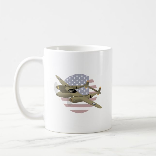WW2 P-38 Lightning Aeroplane Coffee Mug (Left)