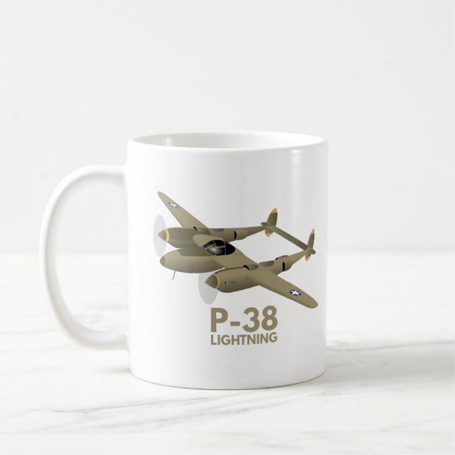 WW2 P-38 Lightning Airplane Coffee Mug (Left)