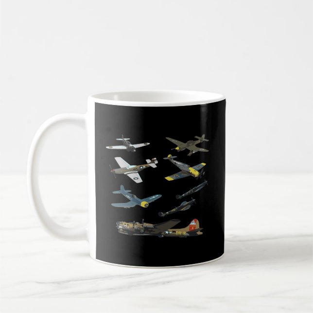 Ww2 Planes Warbirds P51 Mustang Spitfire Messersch Coffee Mug (Left)