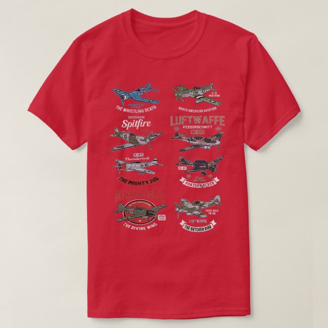 WW2 Planes Warbirds Warplanes F4U Corsair P47 Thun T-Shirt (Design Front)