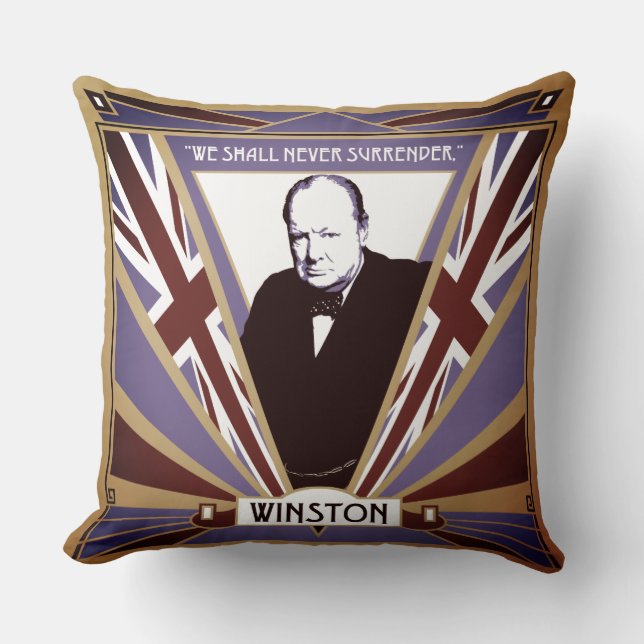 WW2 Winston Churchill Art Deco style Union Jack Cushion (Front)