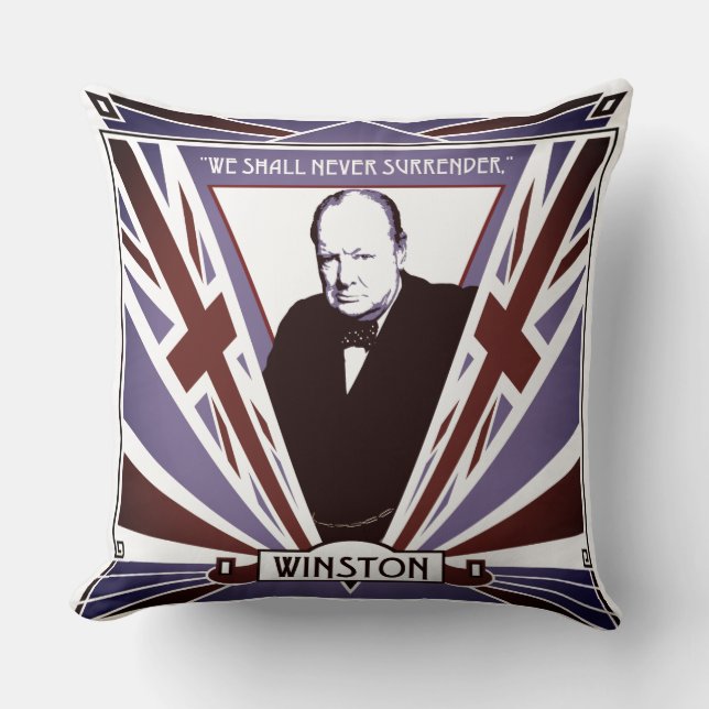 WW2 Winston Churchill Art Deco style Union Jack Cushion (Front)