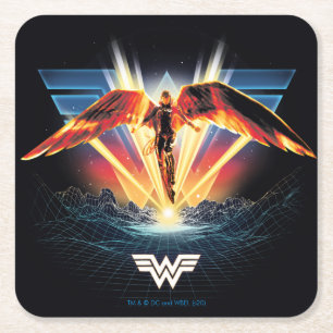 WW84   80's Retrowave Wonder Woman Graphic Square Paper Coaster
