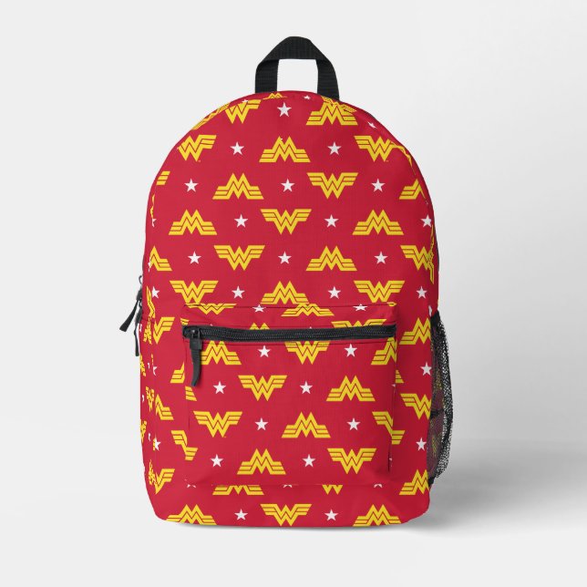 WW84 | Red Wonder Woman Logo And Stars Pattern Printed Backpack (Front)
