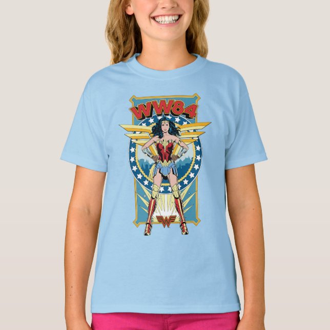 WW84 | Retro Comic Wonder Woman Character Badge T-Shirt (Front)