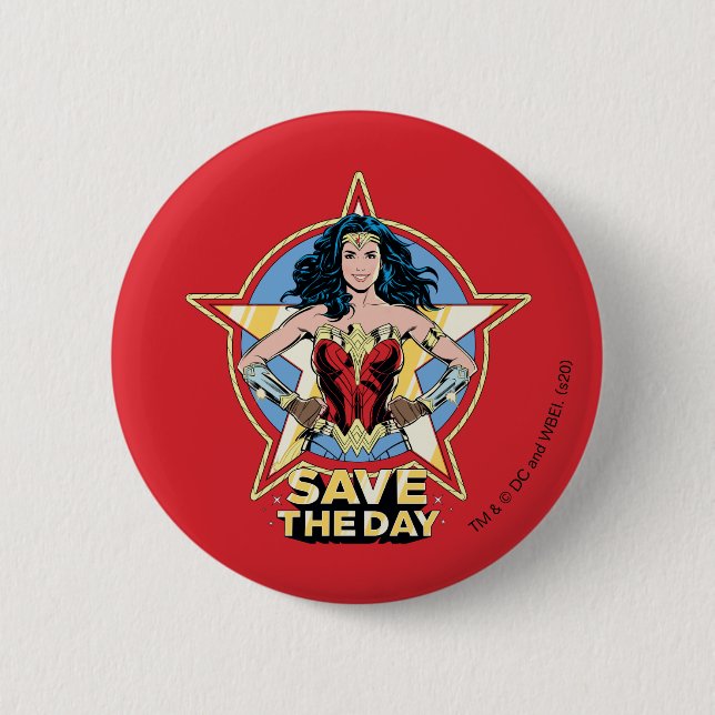 WW84 | Save The Day Wonder Woman Retro Comic Art 6 Cm Round Badge (Front)