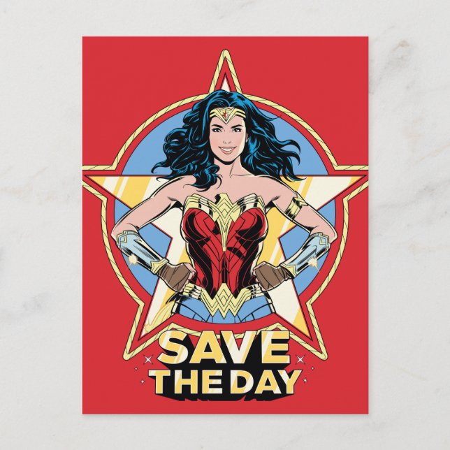 WW84 | Save The Day Wonder Woman Retro Comic Art Invitation Postcard (Front)