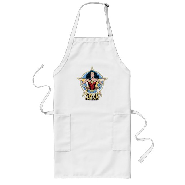 WW84 | Save The Day Wonder Woman Retro Comic Art Long Apron (Front)