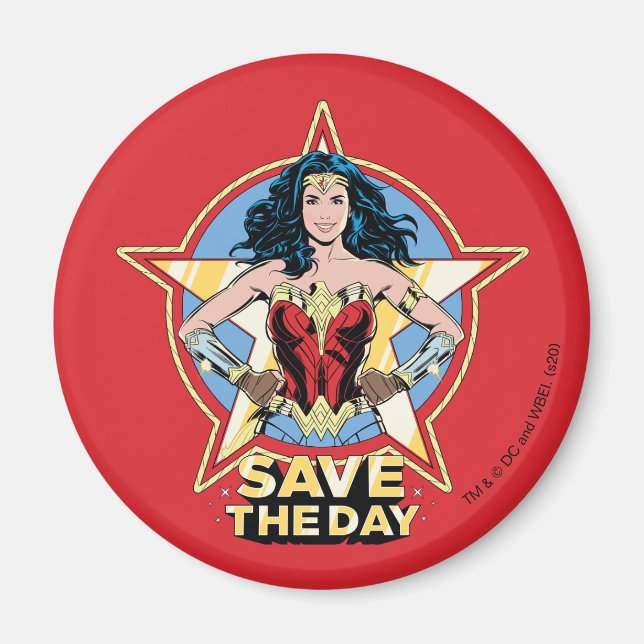 WW84 | Save The Day Wonder Woman Retro Comic Art Magnet (Front)