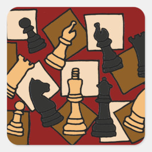 WW- Chess Game Pieces Art Square Sticker