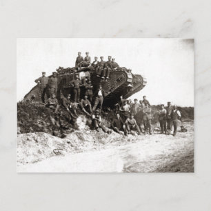 WWI German Soldiers, English Tank Postcard