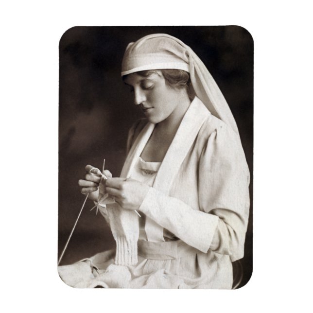 WWI Nurse knitting Sweater Magnet (Vertical)