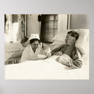 WWI Nurse reads to recuperating Soldier Poster