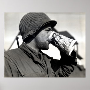 WWII American Soldier Drinking Beer Poster