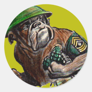 WWII bulldog dog soldier Sgt. Rover Classic Round Sticker