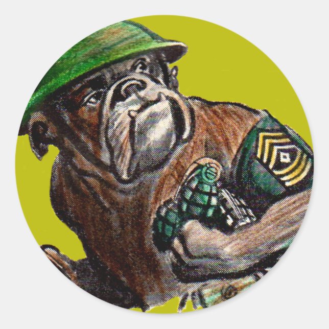 WWII bulldog dog soldier Sgt. Rover Classic Round Sticker (Front)