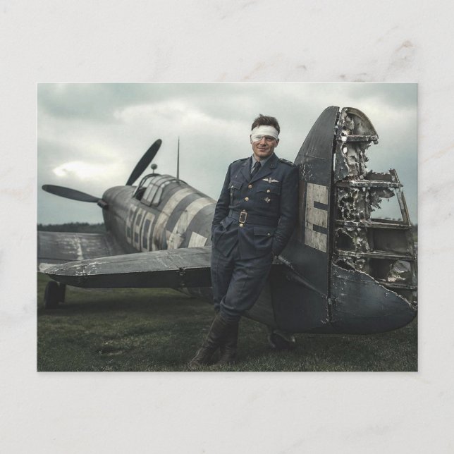 WWII Downed Pilot and Damaged Fighter Plane Postcard (Front)