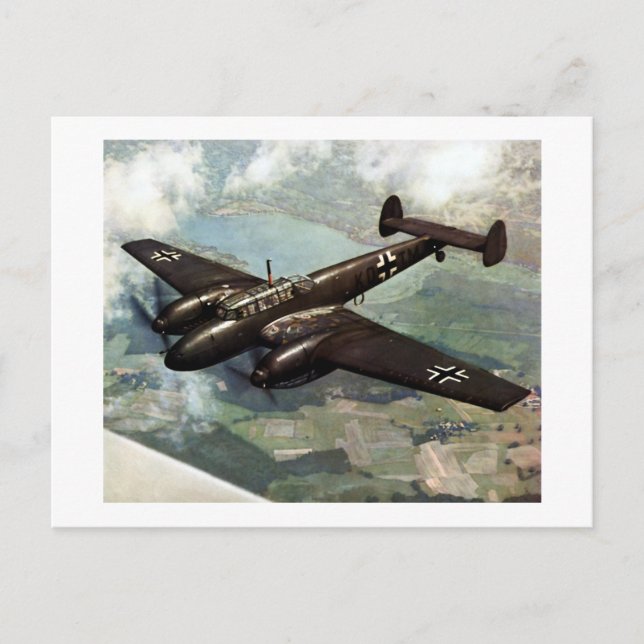WWII German Bf-110 in Flight Postcard (Front)