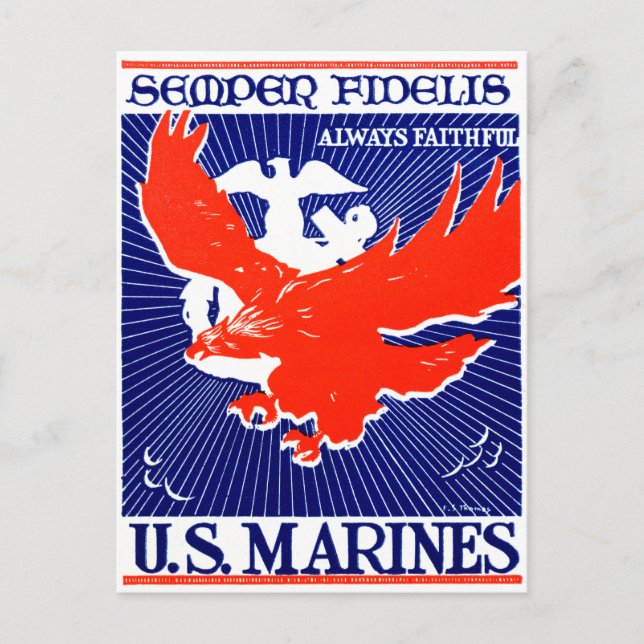 WWII Marine Corps Poster Postcard (Front)