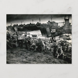 WWII Marines offload Supplies on Iwo Jima Postcard