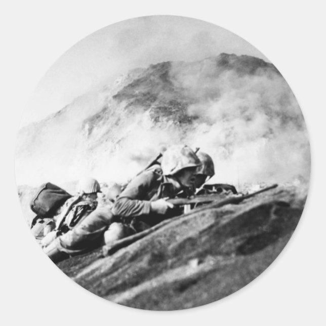 WWII Marines on Iwo Jima Beachhead Classic Round Sticker (Front)