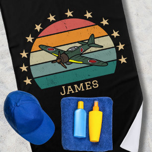 WWII Military Fighter War Aeroplane Retro Beach Towel