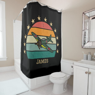 WWII Military Fighter War Aeroplane Retro Shower Curtain