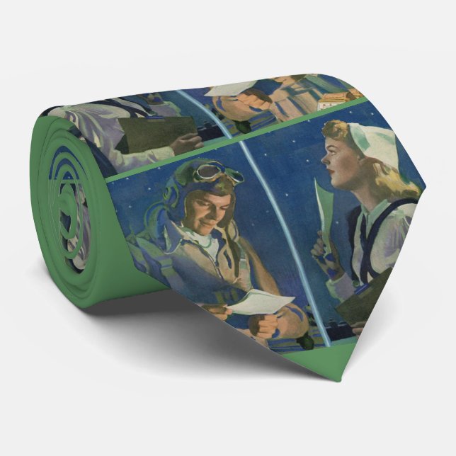 WWII pilot and nurse long distance romance print Tie (Rolled)