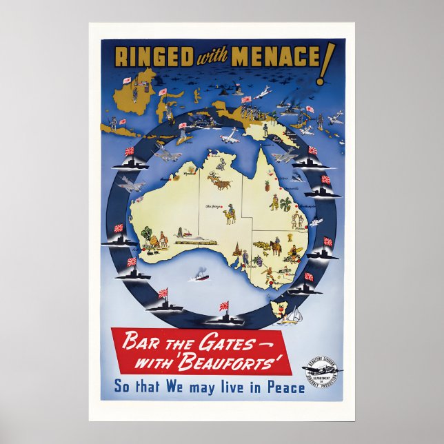 WWII Propaganda Poster Ringed with Menace (Front)