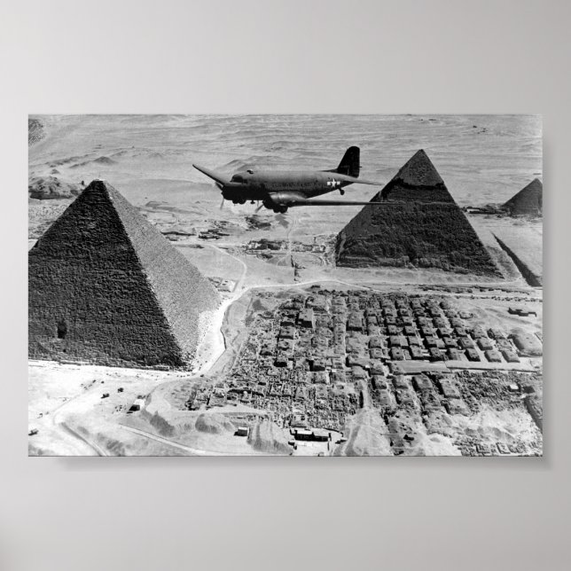 WWII Transport Planes Flying Over Pyramids Poster (Front)