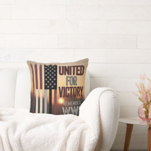 WWII United Victory Flag Memorial Veterans Tribute Cushion