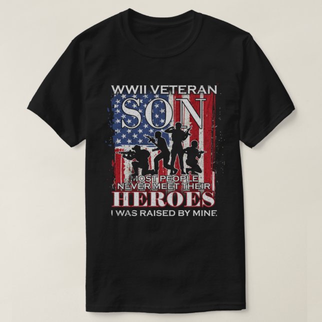 Wwii Veteran Son Proud Dad Mum Us Flag T-ShirtWWII T-Shirt (Design Front)