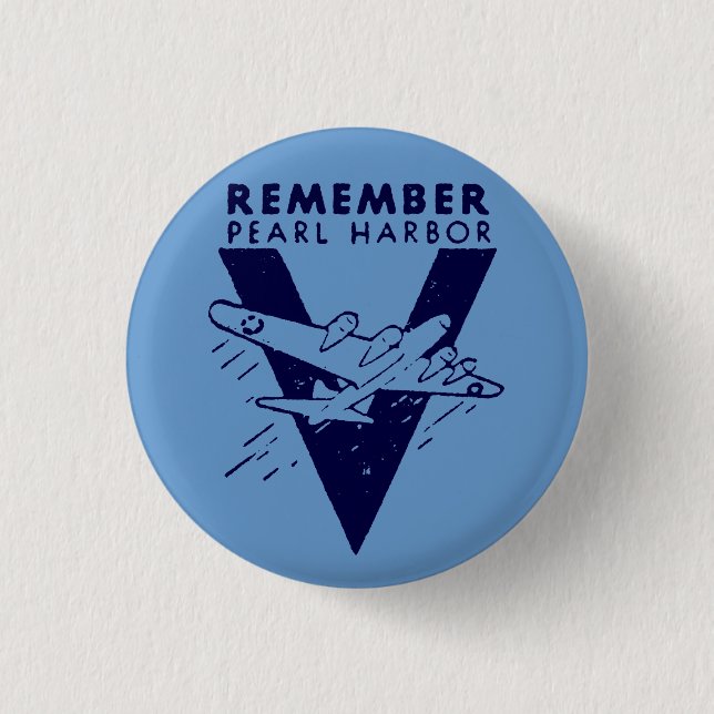 WWII White Remember Pearl Harbour 3 Cm Round Badge (Front)