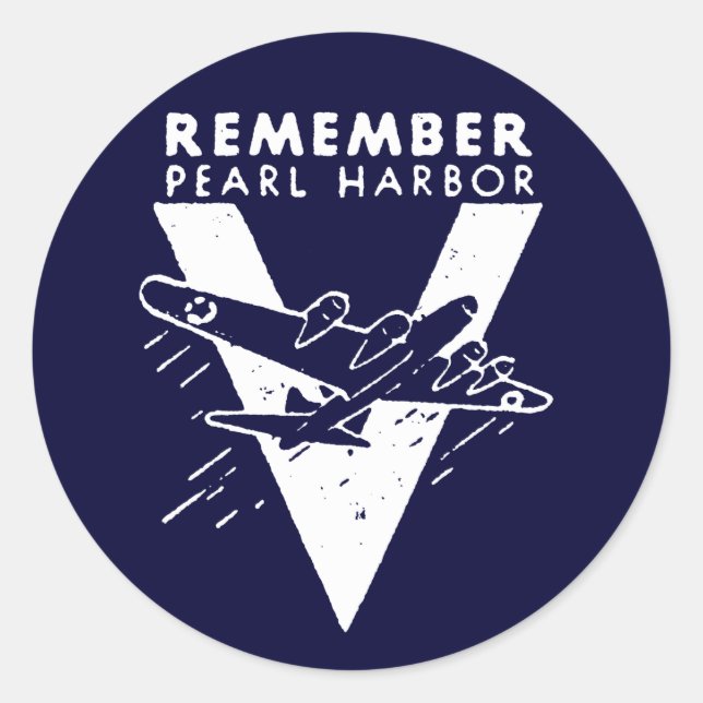 WWII White Remember Pearl Harbour Classic Round Sticker (Front)