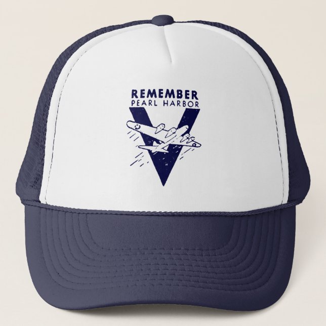 WWII White Remember Pearl Harbour Trucker Hat (Front)