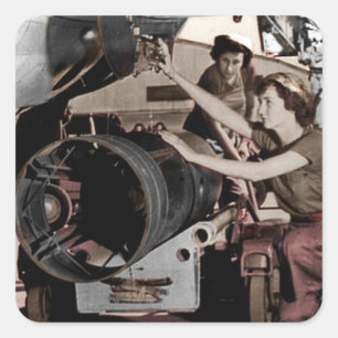 WWII Women Working on Aeroplane Square Sticker