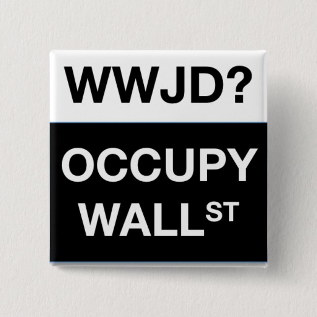 WWJD? Occupy Wall St Square Button (Front)